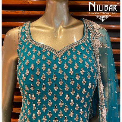 Jade Georgette and Net Palazzo Suit