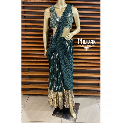 Bottle Green Georgette Draped Saree