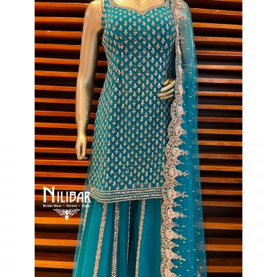 Jade Georgette and Net Palazzo Suit