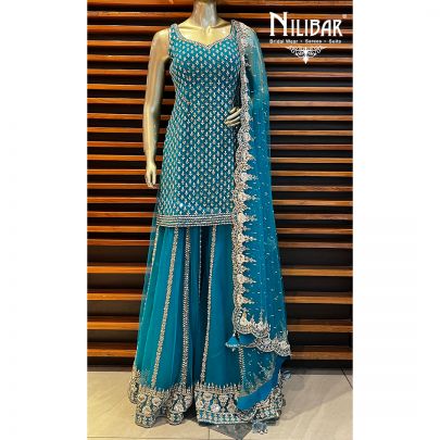 Jade Georgette and Net Palazzo Suit