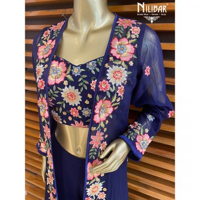 Blue Berry Georgette Jacket Style Garara