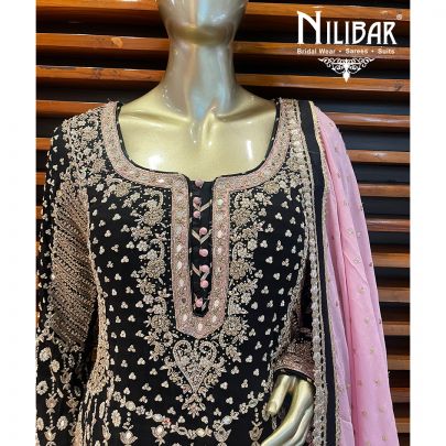 Black Georgette and Net Garara Suit