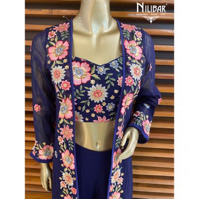 Blue Berry Georgette Jacket Style Garara