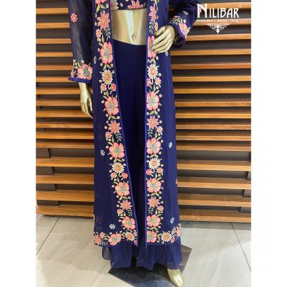 Blue Berry Georgette Jacket Style Garara
