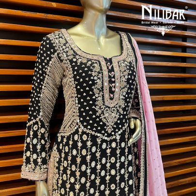 Black Georgette and Net Garara Suit