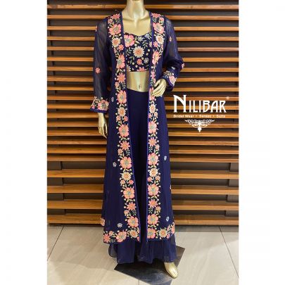 Blue Berry Georgette Jacket Style Garara