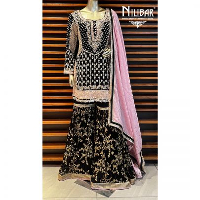 Black Georgette and Net Garara Suit
