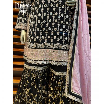 Black Georgette and Net Garara Suit