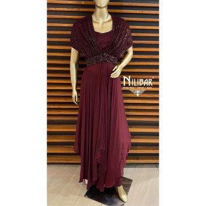 Wine Georgette Jacket Style Palazzos