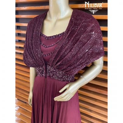 Wine Georgette Jacket Style Palazzos