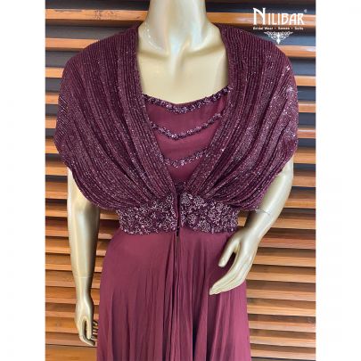 Wine Georgette Jacket Style Palazzos