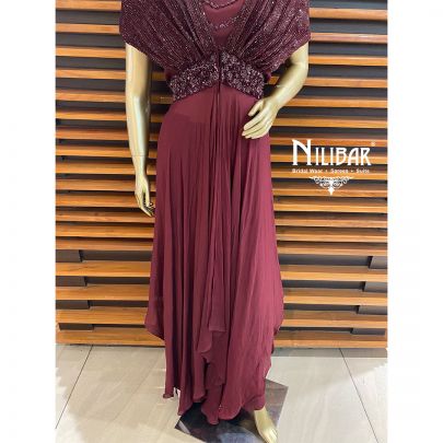 Wine Georgette Jacket Style Palazzos