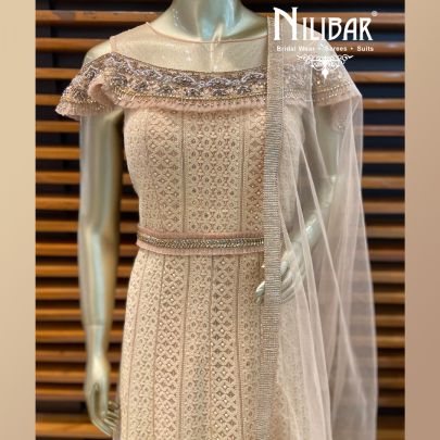 Golden Off shoulder Anarkali Suit