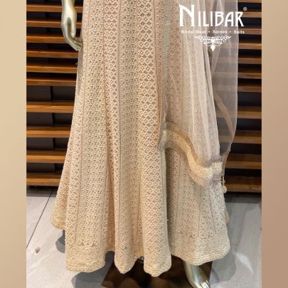 Golden Off shoulder Anarkali Suit