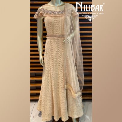 Golden Off shoulder Anarkali Suit