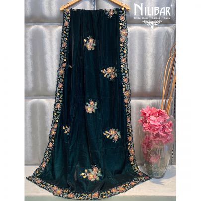 Bottle Green Velvet Dupatta