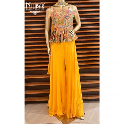 Yellow Silk and Georgette Peplum Suit