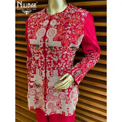 Hot pink Silk Straight Pant Suit