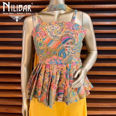 Yellow Silk and Georgette Peplum Suit
