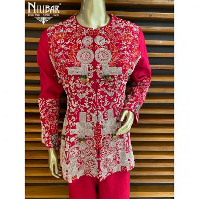 Hot pink Silk Straight Pant Suit
