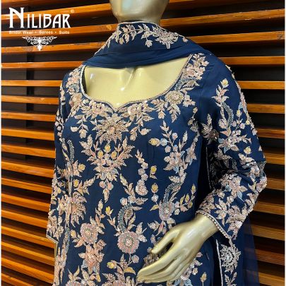 Navy Blue Silk Palazzo Suit