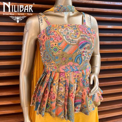 Yellow Silk and Georgette Peplum Suit