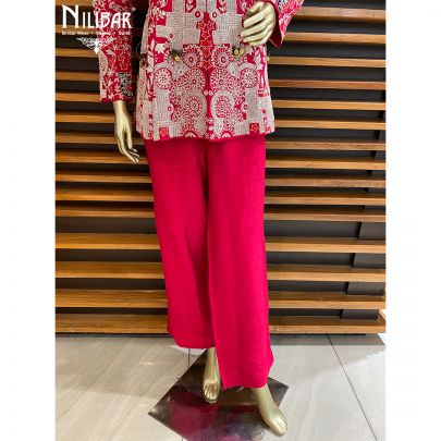 Hot pink Silk Straight Pant Suit