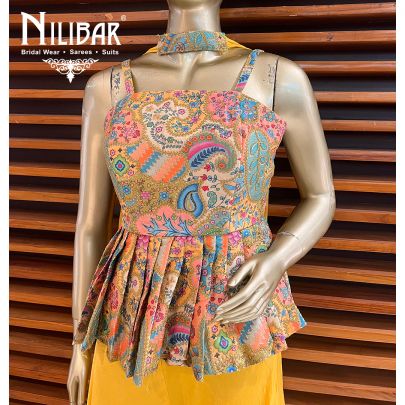 Yellow Silk and Georgette Peplum Suit