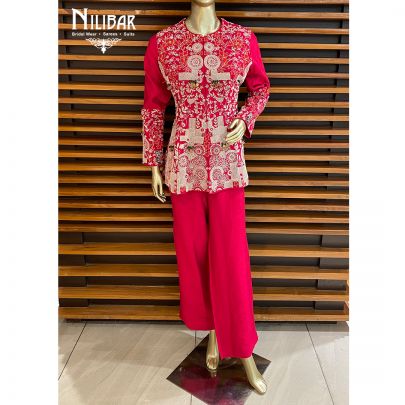 Hot pink Silk Straight Pant Suit