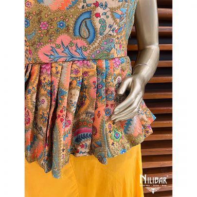 Yellow Silk and Georgette Peplum Suit