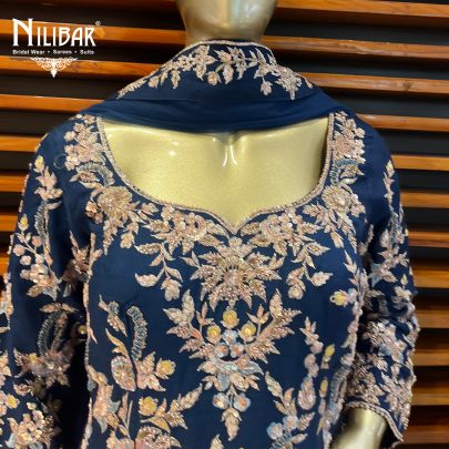 Navy Blue Silk Palazzo Suit