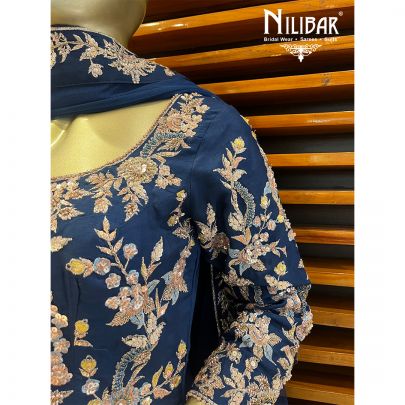 Navy Blue Silk Palazzo Suit
