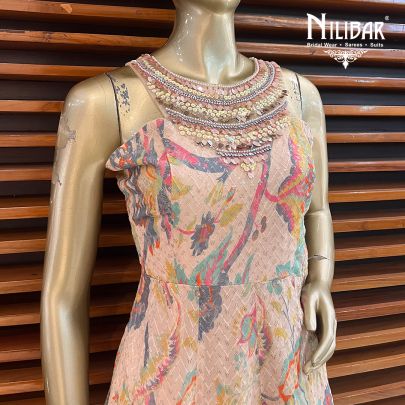 Peach Georgette Indo Western Suit