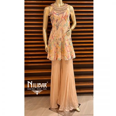 Peach Georgette Indo Western Suit