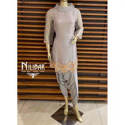Grey Organza and Satin Dhoti Suit