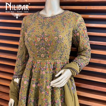 Olive Green Georgette Peplum Suit