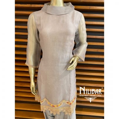 Grey Organza and Satin Dhoti Suit