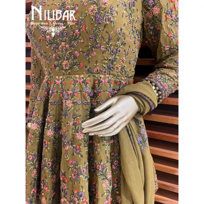 Olive Green Georgette Peplum Suit