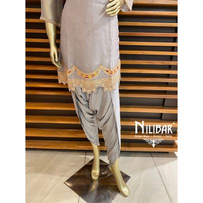 Grey Organza and Satin Dhoti Suit