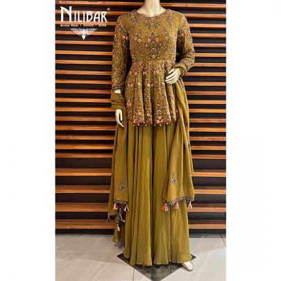 Olive Green Georgette Peplum Suit