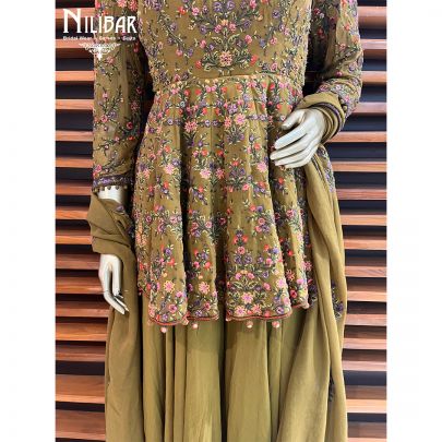 Olive Green Georgette Peplum Suit