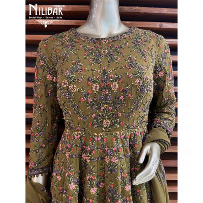 Olive Green Georgette Peplum Suit