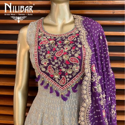 Purple and Grey Georgette Peplum Suit