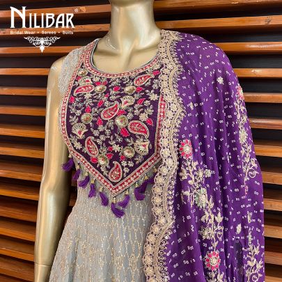 Purple and Grey Georgette Peplum Suit
