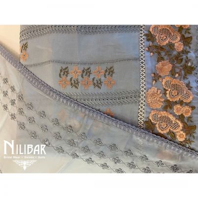 Blue Organza Unstitched Suit