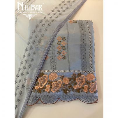 Blue Organza Unstitched Suit