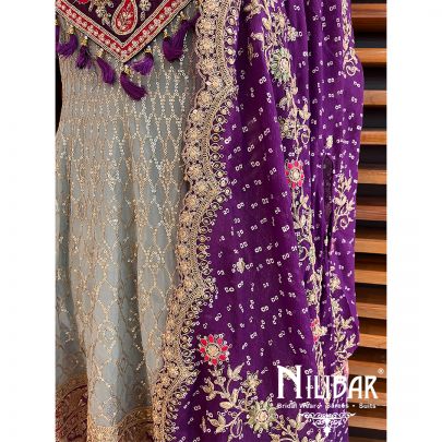 Purple and Grey Georgette Peplum Suit