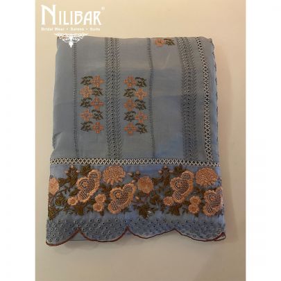 Blue Organza Unstitched Suit