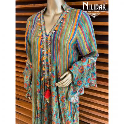Multicolor Silk Printed Draped Kurti
