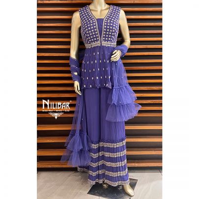 Purple Georgette Peplum Suit